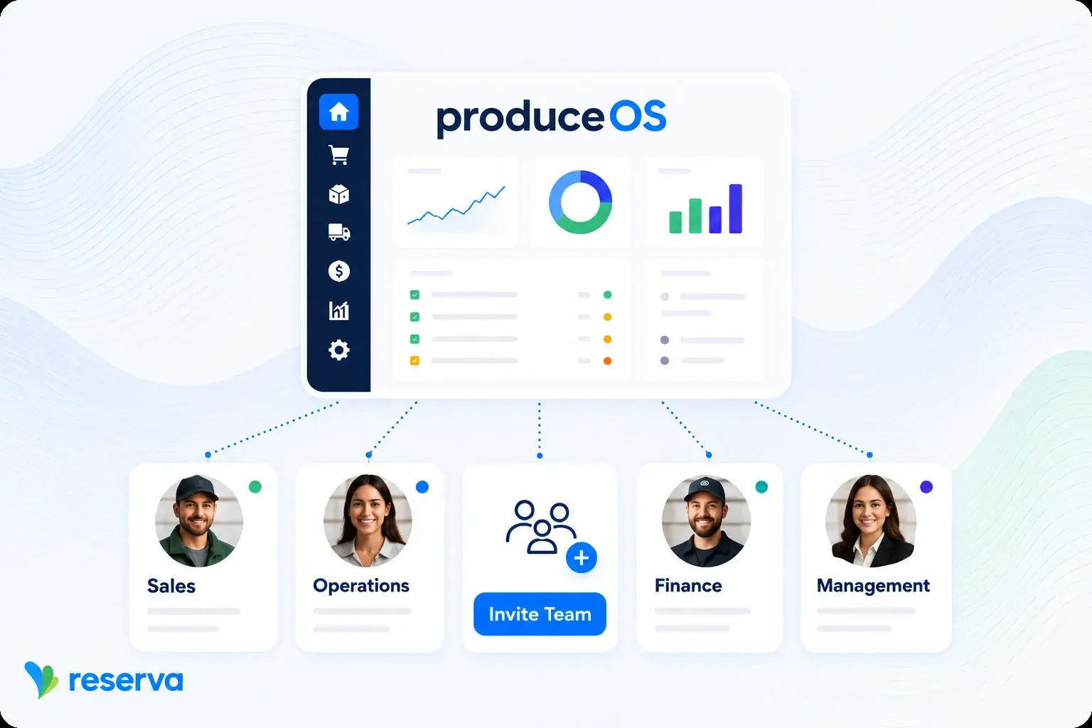 Produce team collaborating in a shared workspace
